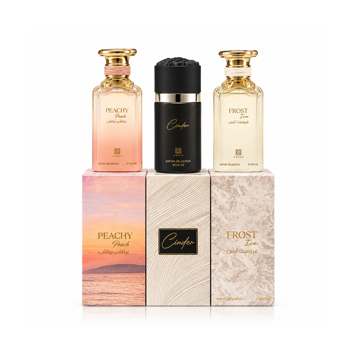 Ahmed Al Maghribi Luxury Trio Collection – Peachy, Cinder & Frost Ice
